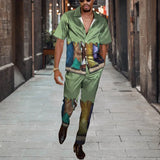WIAOFELLAS  -  Short Sleeve Shirt Button Tops+Trousers Men 2Pcs Set Suit 3D Chic Harajuku Vintage Printing Summer Hawaii Beach Cardigan Outfits