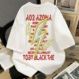 WIAOFELLAS  -  Summer Latter Shirt Lazy Style Oversize Imitation Embroidered Racing Shirt Lightning English Printed Short-sleeved T-shirt