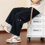 WIAOFELLAS  -  Preppy Style Solid Color Men's Clothing Spring Autumn Elastic Pockets High Waisted Casual Trousers Cargo Straight Bloomers Pants
