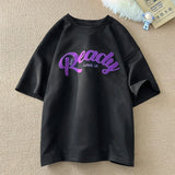 WIAOFELLAS  -  Retro Suede Tshirt Embroider Design T-shirt Large Size Korean Streetwear T Shirt Man Women Tees Round Neck Tops