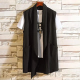 WIAOFELLAS  -  Men Fashion Long Vest Sleeveless Jacket Cardigan Male Nightclub Singer Stage Costume Korean Casual Gilet Cloak Colete Masculino