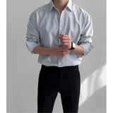 WIAOFELLAS  -  Oversized Men's Autumn Long-Sleeved Striped Shirt, High-End Korean Style Trendy Casual Overshirt, Sky Blue Striped Shirt, Unisex