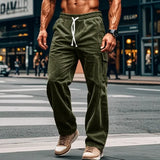 WIAOFELLAS  -  Loose Warm Fashion Cargo Straight Pants Autumn and Winter New High-quality Corduroy Men's Casual Pants Fitness Running Pants Gym