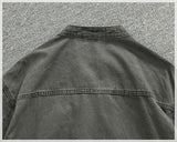 WIAOFELLAS  -  Vertical collar button-down tooling biker jacket men's texture granular bead canvas woven vintage casual Detroit jacket