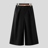 WIAOFELLAS  -  Men Wide Leg Pants Solid Color Button Joggers Loose Trousers Men Streetwear Pleated Fashion Casual Male Pants S-5XL