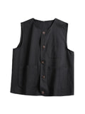 WIAOFELLAS  -  Men's Japanese Casual Vest, Retro Workwear Style, 100% Cotton Pocket Detail, Loose Fit for Outdoor and Cafe Work