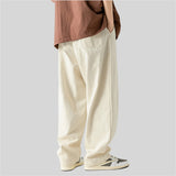 WIAOFELLAS  -  Men Beige Casual Pants Harajuku Baggy Cotton Trousers Straight Pant Men Oversized Pocket Design 2025 New Autumn Pants