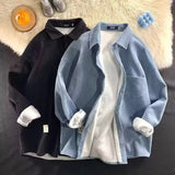 Wiaofellas  -  High Quality Men's Long Sleeve Shirt Autumn Winter Thickened Corduroy Jacket Korean Style Trendy Fleece Lined Fashionable Shirt