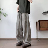 WIAOFELLAS  -  Summer Men's Striped Drawing Straight Casual Pants Fashion High-waisted Loose Wide Leg Trousers Male