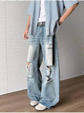 WIAOFELLAS  -  Summer Men's Denim Pants Washing Holes Design Gradient Color Worn-out Bottom Loose Male Wide Leg Jeans Fashion