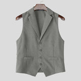 WIAOFELLAS  -  Men Sets Solid Color Lapel Sleeveless Vests & Pants Two Pieces Sets Streetwear Elegant Fashion Men's Casual Suits S-5XL