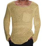 Wiaofellas  -  Casual Solid Color Slim Fit Knit Tops for Men Spring Long Sleeve Crew Neck Knitting T Shirts Mens Clothes Leisure Tee Shirt