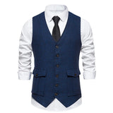 Wiaofellas  -  Men Suit Vest Herringbone Fabric Waistcoat Business Wedding Casual V Neck Men's Formal Party Dress Blazer Vests V12