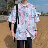 WIAOFELLAS  -  Summer Tropical Plants Printed Men's Shirts Hawaiian Beach Short Sleeved Man Floral Shirt Plus Size Loose Mens Blouse Streetwear