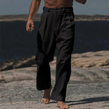 Wiaofellas  -  Leisure Mens Loose Cotton Linen Pants Spring Autumn Casual Solid Color Trousers Men Fashionable Pleated Straight Pants Male
