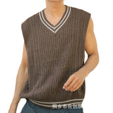 WIAOFELLAS  -  Men's Color Matching Knitted Sleeveless Vest Retro Fashion Trend Simple Casual Loose Breathable 2025 Summer New Men's Tops