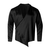 Wiaofellas  -  New Satin Smooth Men's Shirt, Fashion Business Casual Irregular V-neck Shirt, Comfortable Breathable Men's Shirt