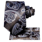 WIAOFELLAS Hi-Tie Paisley Brown Tie For Men Elegant Mens Necktie Pocket Square Cufflink Groom Wedding Accessory Wholesale New Designer