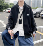 Wiaofellas  -  Velvet Cardigan Sweatshirt Men's Loose Korean Sports Jacket Trendy Hong Kong Style Stand Up Collar Jacket