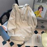 WIAOFELLAS  -  New Autumn and Winter Fashion Lazy Loose Casual Super Oversized Shoulder Slim Hooded Tie Up Button Kangaroo Bag Sweater