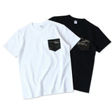 WIAOFELLAS  -  265g Thick Retro Cotton Heavy T-shirts Seamless Round Neck Pocket Short-sleeved Tshirts Men Tops Tee Breathable Skin-friendly