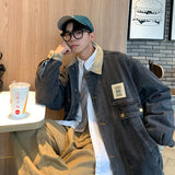 WIAOFELLAS  -  Retro Lapel Denim Jacket Men Jean Jackets Streetwear Turn Down Collar Denim Coats Cotton Casual Black Blue Coats Man Clothing