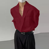 WIAOFELLAS  -  Men Shirt Solid Lapel Long Sleeve Loose Casual Men Clothing Korean Style Streetwear Pockets Fashion Tops Male Shirts