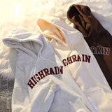 Wiaofellas  -  American Style Casual Hoodie Letter Print Loose Fit Unisex Autumn Winter Versatile Couple's Wear Cotton Long Sleeve Coat