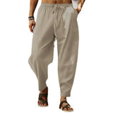 Wiaofellas  -  Men's Summer Casual Sports Pants Loose Fit Cotton Linen Breathable Straight Leg Trousers Youthful Energy Style Khaki Color