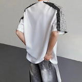 WIAOFELLAS  -  Trendy Men's Spliced Sequins Shoulder Pads Loose T-shirts Fashion Summer Contrast Color O-neck Casual Tops Male