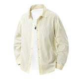 WIAOFELLAS  -  Spring Autumn Men's Striped Casual Shirts Lapel Loose Sports Shirt Male Long Sleeve Streetwear Blouse Handsome Simple Tops Man