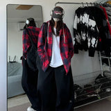 WIAOFELLAS  -  7XL Streetwear Hip Hop Plaid Woolen Unisex Hooded Shirt Autumn Winter Thick Long Sleeve Loose Men Shirts Plus Size Mens Clothing