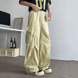 WIAOFELLAS  -  Men's Casual Pants Drawstring Solid Color Pleated Design Menswear Side Big Pokcets Elastic Waist Male Trousers New