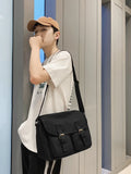WIAOFELLAS  -  Messenger Bag Casual Canvas Bag Solid Color Retro Bag Solid Color Student Shoulder Bag