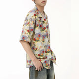 Wiaofellas  -  Men's Wear Summer New Hawaiian Style Oil Painting Flower Shirt Streetwear Loose Short Sleeve Single Breasted Shirts