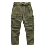 WIAOFELLAS  -  Spring Autumn American Vintage Men's Cotton Pants Make Old Loose Logging Cargo Trousers  Multiple Pockets Design Straight Pants
