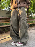 Wiaofellas  -  Retro Japanese Style Work Pants Men's Women's Straight Leg Cuffed Casual Trousers Heavy Duty Drapey Floor Length BF