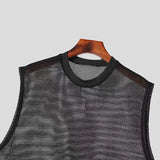 Wiaofellas  -  Fashion Men's Tops Tank Hollow Sexy Mesh Sheer Perspective Vest Fishing Net Muscle Sleeveless See Through Tshirts For Male