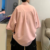 WIAOFELLAS  -  Summer New Turn-down Collar Fashion Half Sleeve Shirt Man High Street Casual Loose Button Cardigan Pockets Y2K Solid Color Tops