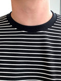 Wiaofellas  -  Casual Men's Round Neck Stripes Chest Decoration T-shirt New Korean Style Personality Contrast Color Tops 2A2129