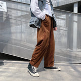 WIAOFELLAS  -  Autumn Winter Corduroy Pants Coffee/Black Men Casual Loose Staight Trousers Mens Elastic Waist Streetwear Male Trousers M-5XL