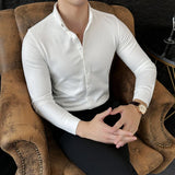 WIAOFELLAS  -  High-end Velvet Shirts for Men Long Sleeved Slim Lapel Social Camisas De Hombre Luxury Handsome Autumn Mens Clothing Plus Size