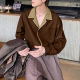 WIAOFELLAS  -  Men Shirt Striped Patchwork Lapel Long Sleeve Loose Men Clothing Streetwear Korean Style Fashion Casual Shirts Men S-5XL