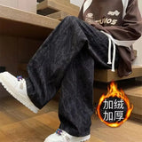 WIAOFELLAS  -  Straight Pants New Autumn and Winter Fleece Warm Sweatpants Men's Loose Casual Nine-point Pants