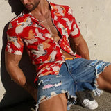 Wiaofellas  -  Flower shirt, casual short sleeved polo shirt, irregular casual shirt, men's breathable polo shirt, men's clothing