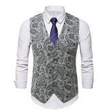 WIAOFELLAS  -  Men's Floral Suit Vest V-neck Single-breasted British Slim Fit and Fashionable Horse Clip Vest Vest Trendy