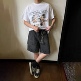 WIAOFELLAS  -  Fashion Men's Irregular Patchwork Gradient Wash Straight Denim Shorts Vintage Summer Loose High-waisted Short Pants