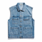 Wiaofellas   -  Spring New Men's Blue Denim Vest Loose Retro Multi-pocket Student Jacket Sleeveless Vest Jacket Brand Men's