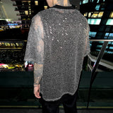 WIAOFELLAS  -  Men T Shirt Mesh See Through Shiny O-neck Short Sleeve Tee Tops Summer Streetwear Loose 2025 Party Sexy Men Clothing