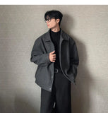 WIAOFELLAS  -  Korean Short Woolen Coat Men's Spring and Autumn Elegant Jacket 2025 New Solid Color Trendy Cool Button Lapel Coat